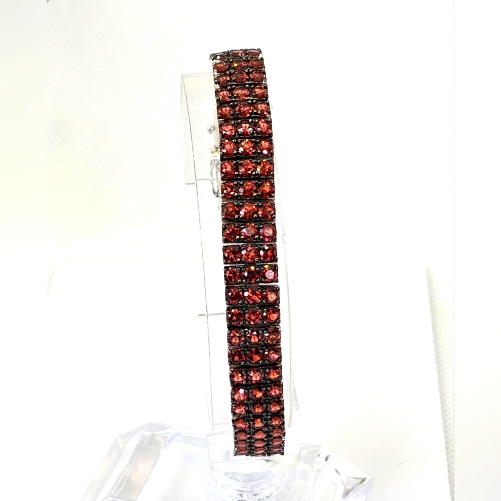 Genuine Garnet Tennis Bracelet Sterling Silver & Rhodium 7.5" - Picture 2 of 5